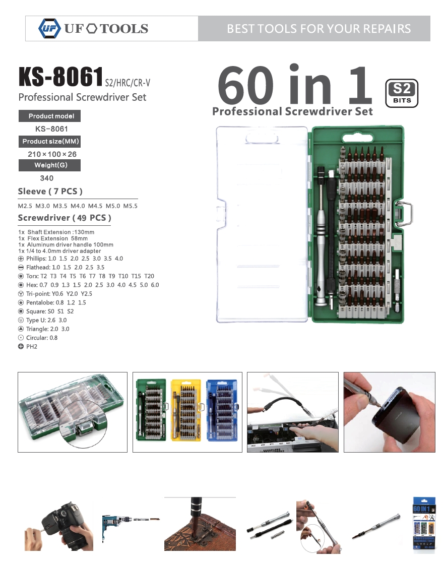 A large marketing image providing additional information about the product King'sdun 60 in 1 Multifunctional Screwdriver Kit - Additional alt info not provided