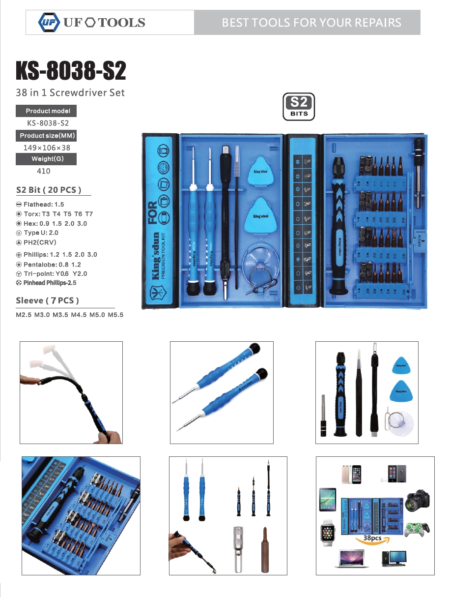 A large marketing image providing additional information about the product King'sdun 38 in 1 S2 Precision Screwdriver Tool Set for iPhone & Mobile Devices - Additional alt info not provided
