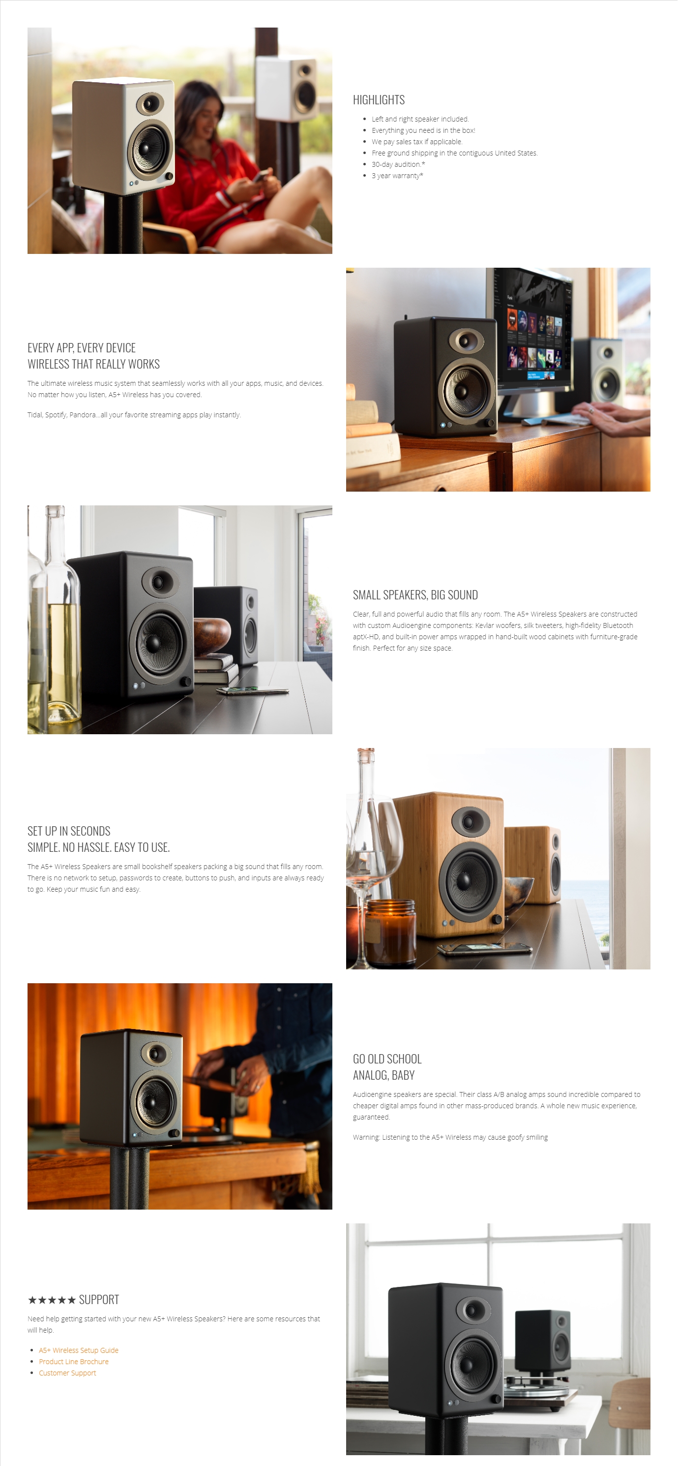 A large marketing image providing additional information about the product Audioengine 5+ Wireless Bookshelf Desktop Speakers - Solid Bamboo - Additional alt info not provided