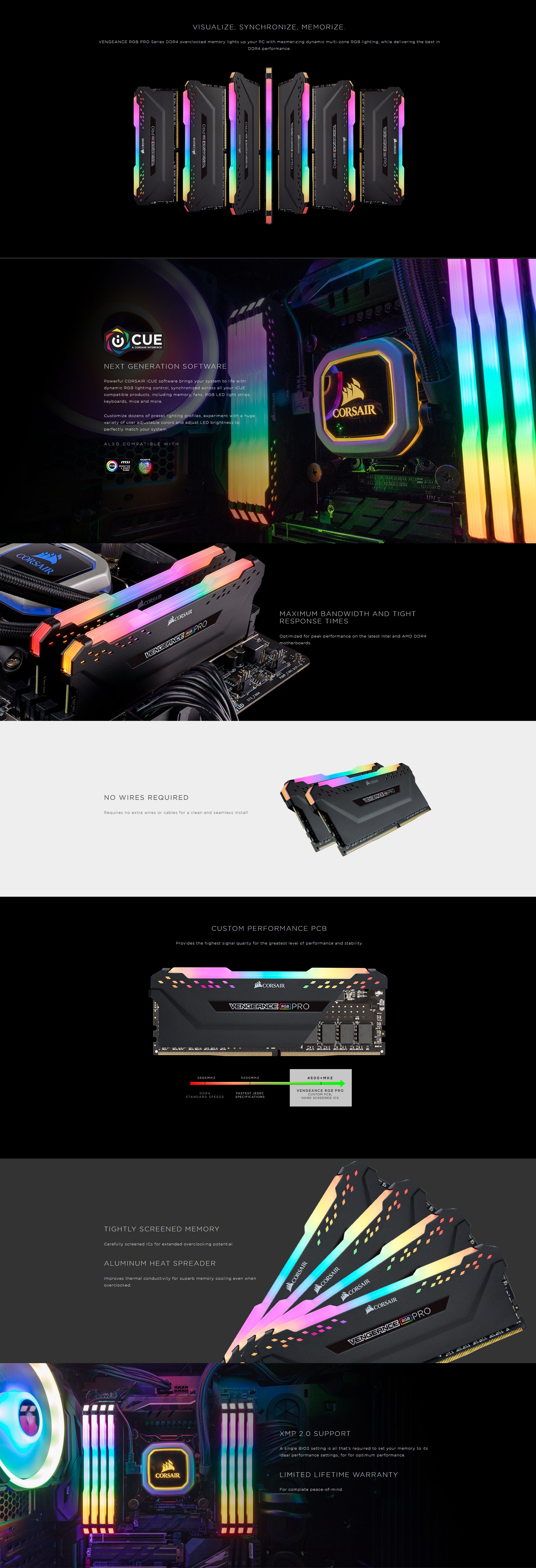 A large marketing image providing additional information about the product Corsair 16GB Kit (2x8GB) DDR4 Vengeance RGB Pro C18 3600MHz - Black - Additional alt info not provided