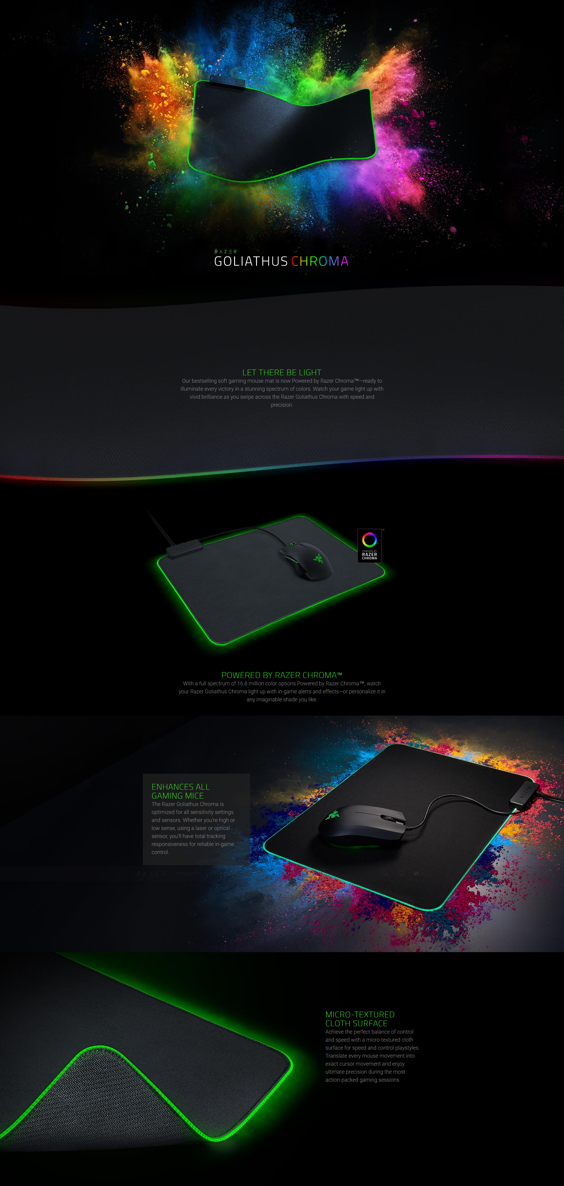 A large marketing image providing additional information about the product Razer Goliathus Chroma RGB Gaming Mousemat - Additional alt info not provided