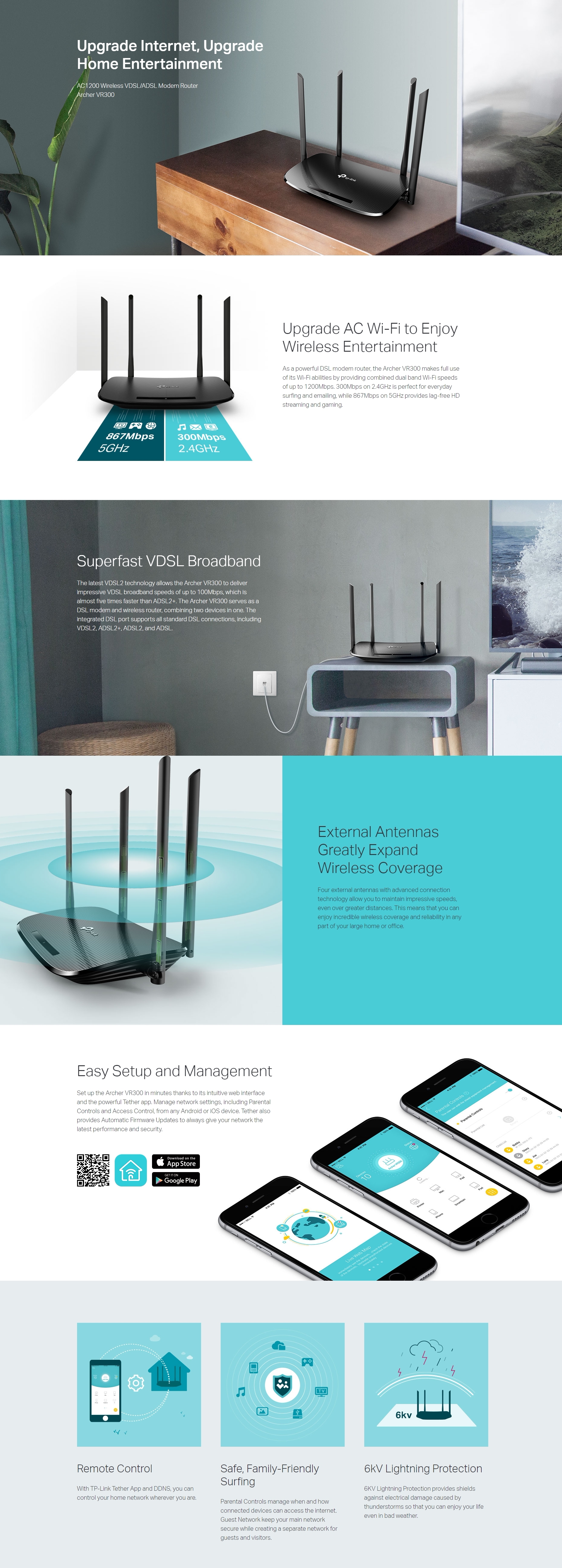 A large marketing image providing additional information about the product TP-Link Archer VR300 - AC1200 VDSL/ADSL Wi-Fi 5 Modem Router - Additional alt info not provided