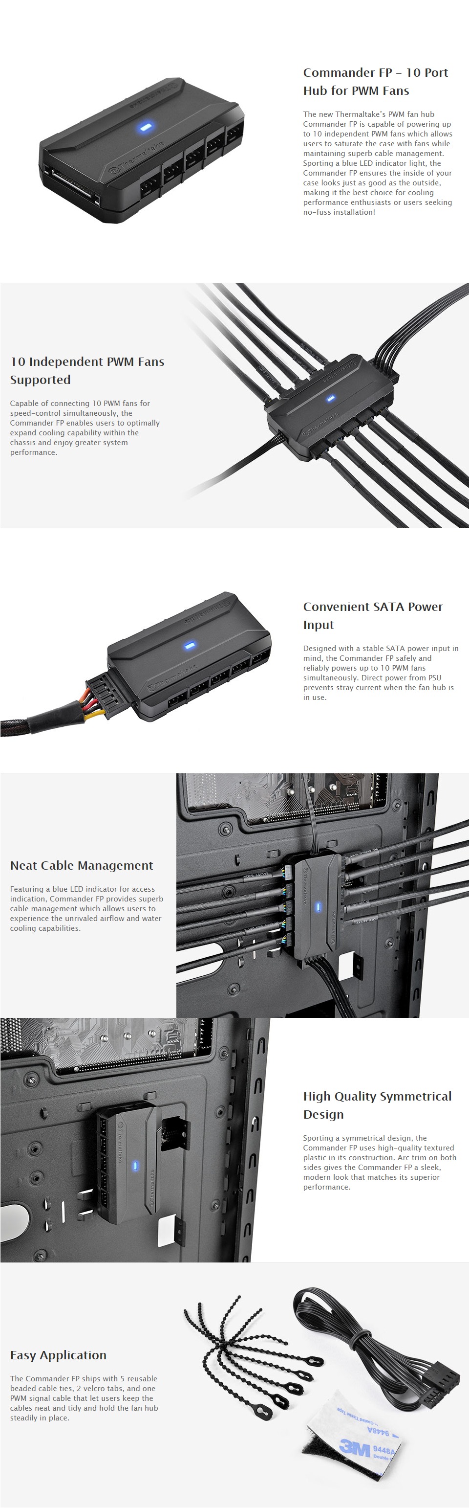 A large marketing image providing additional information about the product Thermaltake Commander FP - 10 Port PWM Fan Hub - Additional alt info not provided