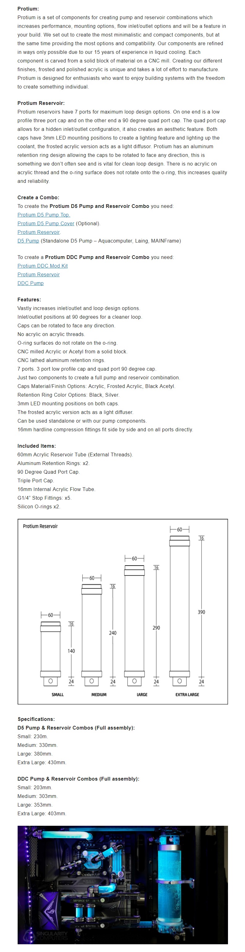 A large marketing image providing additional information about the product Singularity Protium Small 100mm Reservoir - Polished Black - Additional alt info not provided