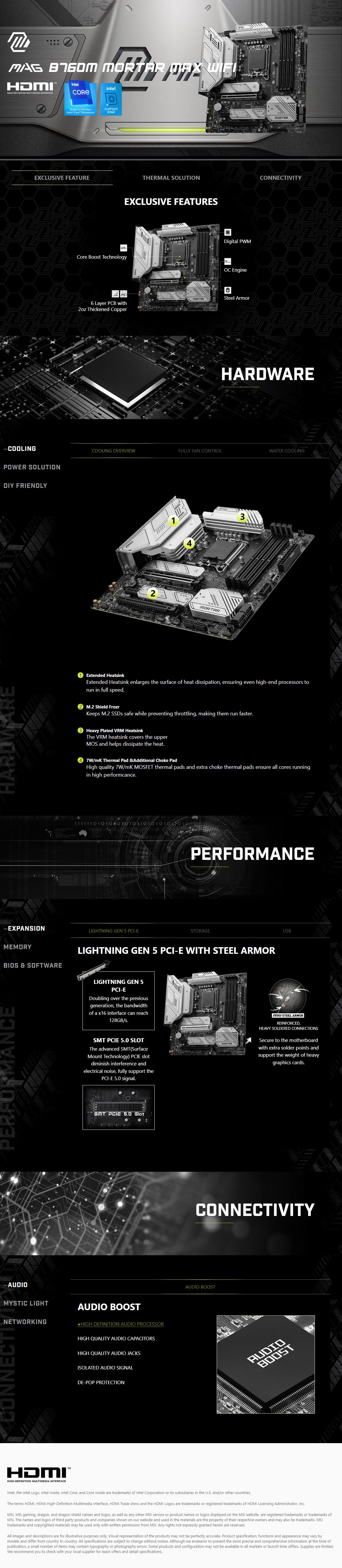 A large marketing image providing additional information about the product MSI MAG B760M Mortar Max WiFi LGA1700 mATX Desktop Motherboard - Additional alt info not provided