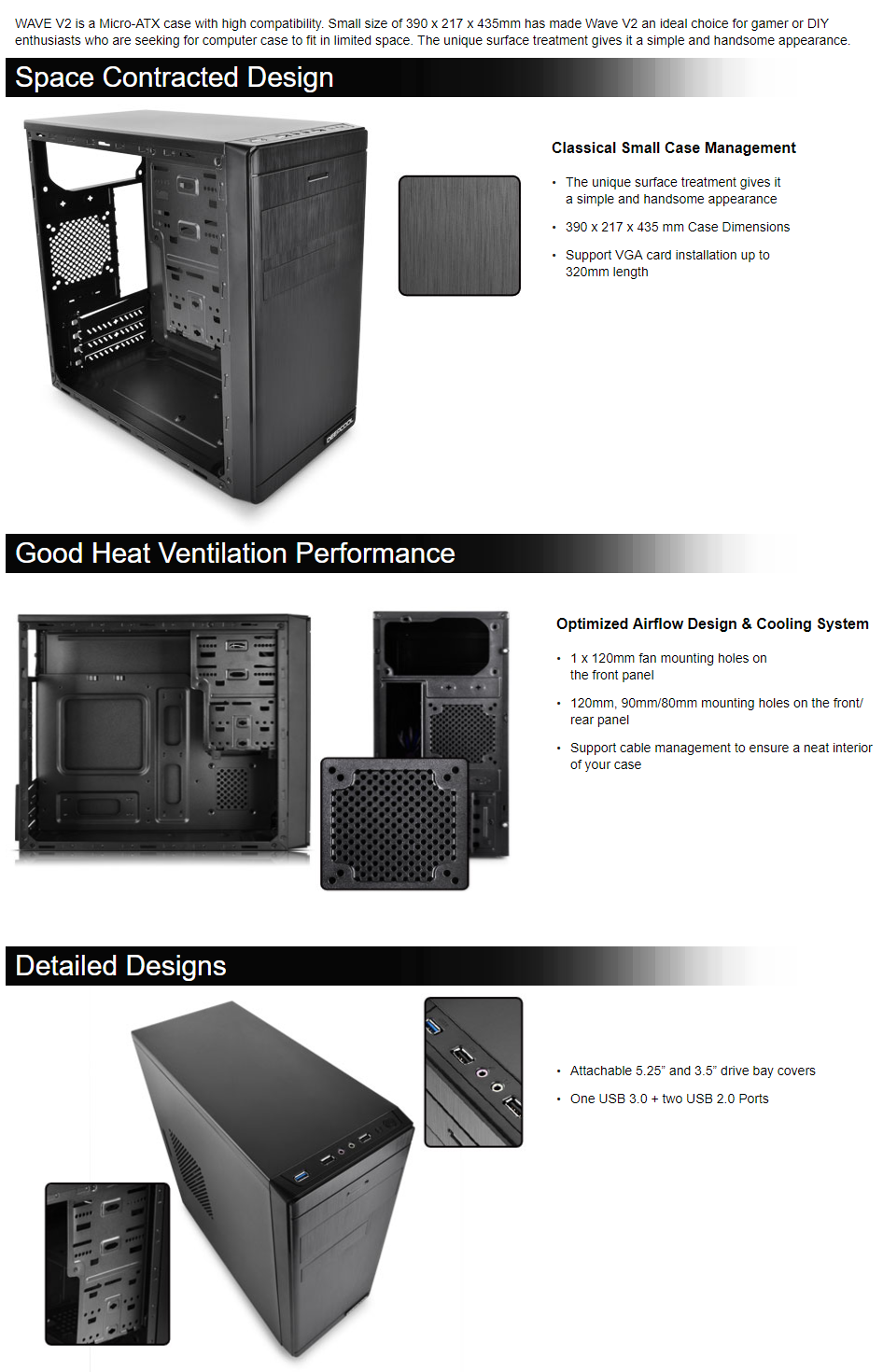 A large marketing image providing additional information about the product Deepcool Wave V2 mATX Tower Case - Additional alt info not provided