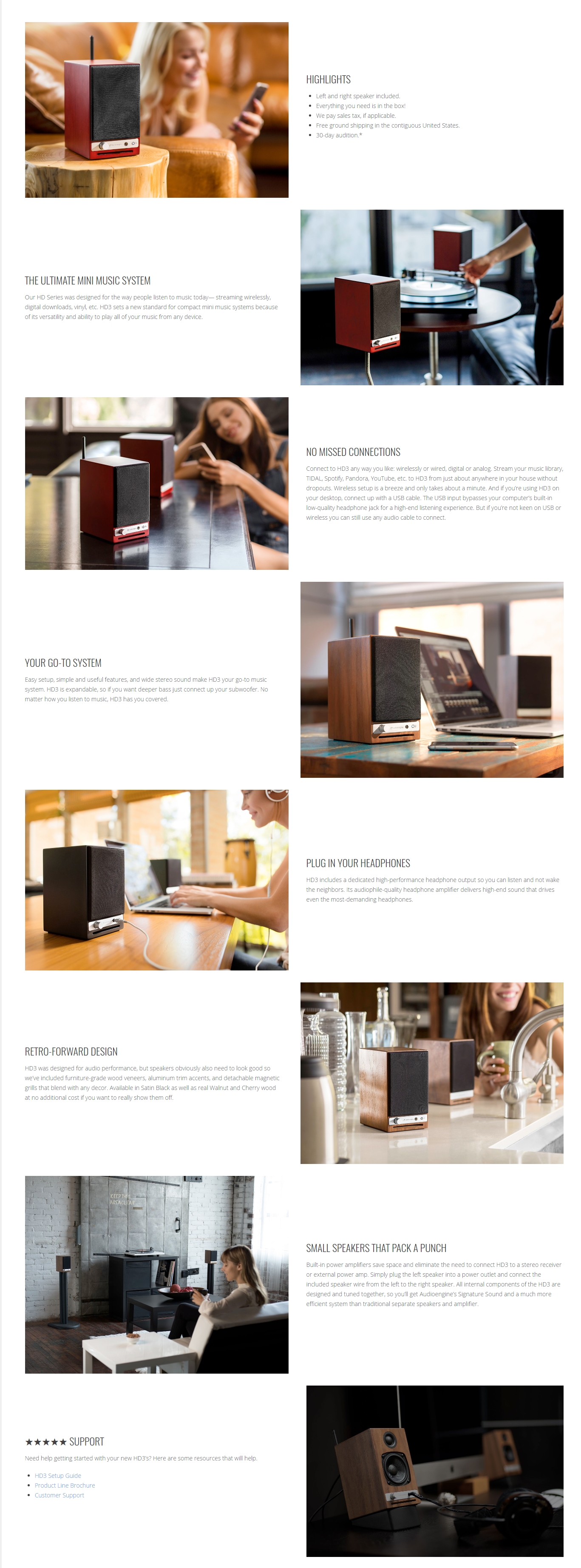 A large marketing image providing additional information about the product Audioengine HD3 - Wireless Desktop Speakers (Walnut) - Additional alt info not provided