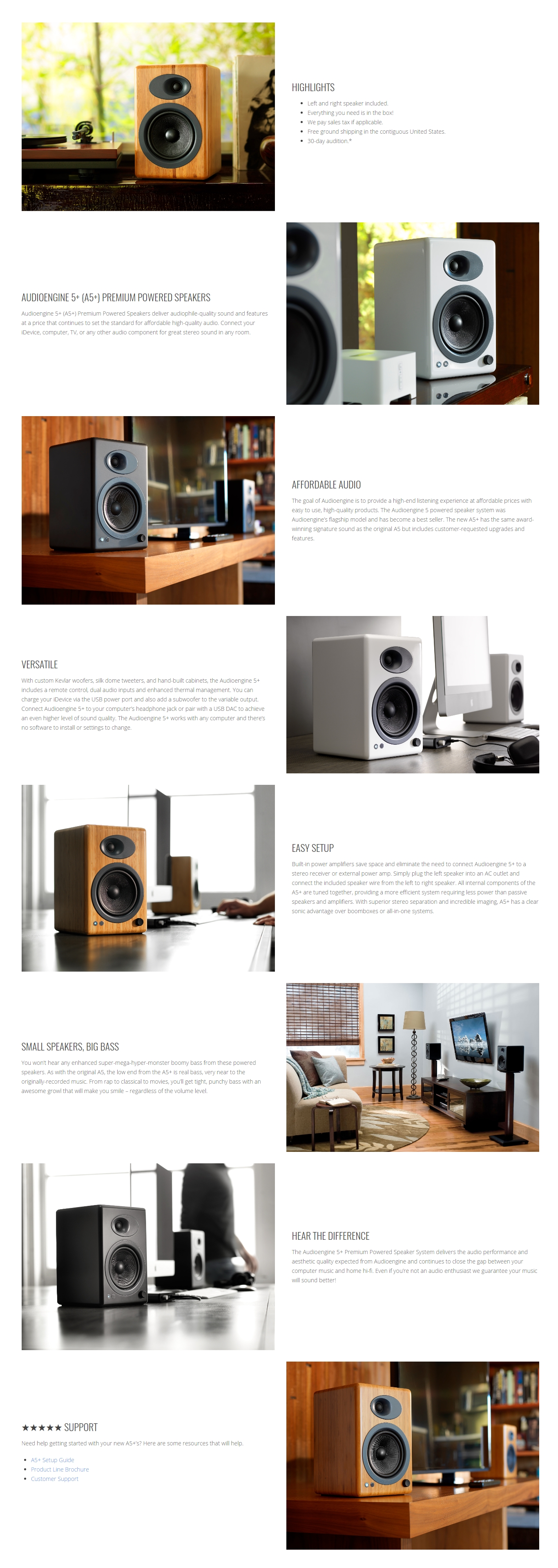 A large marketing image providing additional information about the product Audioengine A5+ Classic - Powered Bookshelf Speakers (Satin Black) - Additional alt info not provided