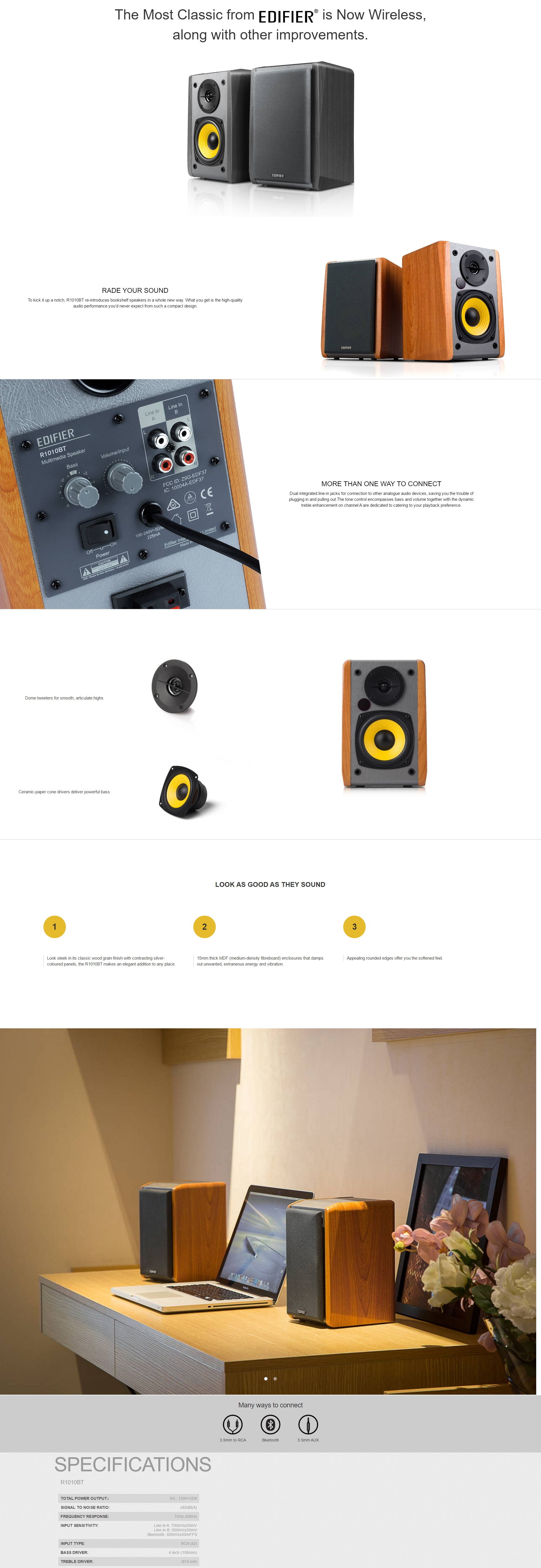A large marketing image providing additional information about the product Edifier R1010BT 2.0 Bookshelf Speakers With Bluetooth (Black) - Additional alt info not provided