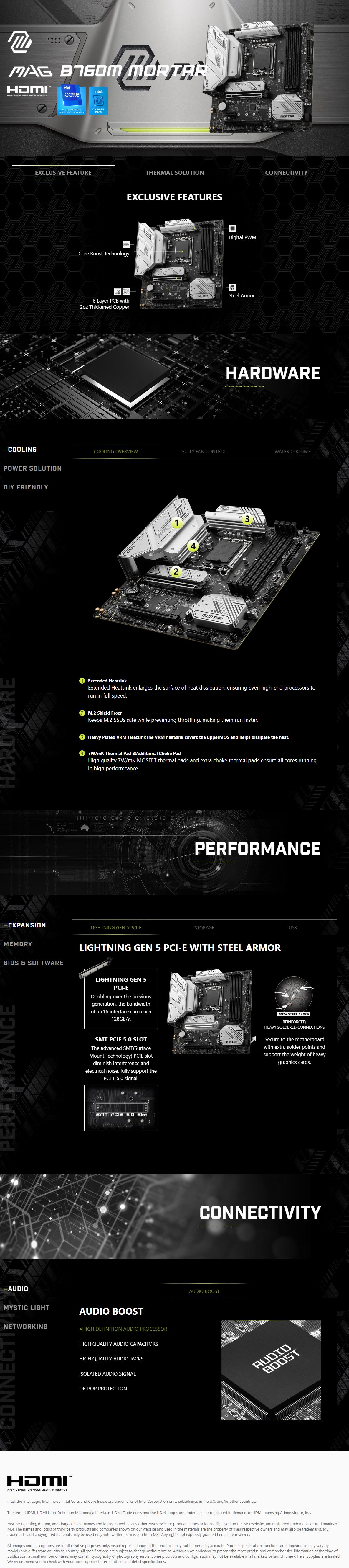A large marketing image providing additional information about the product MSI MAG B760M Mortar LGA1700 mATX Desktop Motherboard - Additional alt info not provided