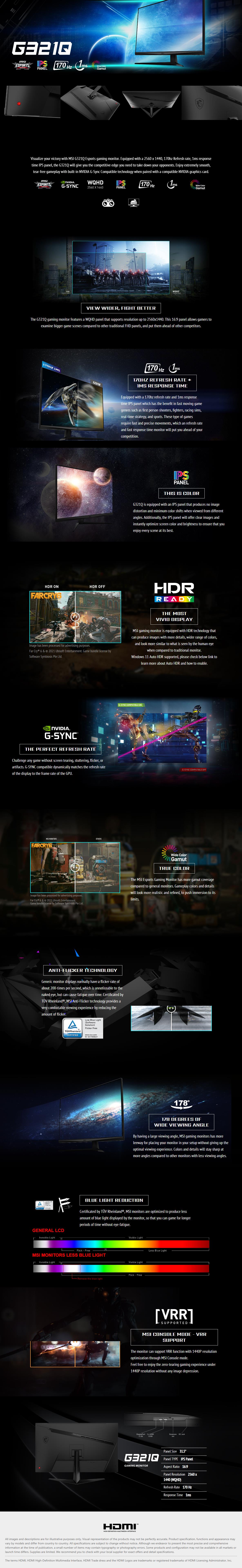A large marketing image providing additional information about the product MSI G321Q 31.5" QHD 170Hz IPS Monitor - Additional alt info not provided