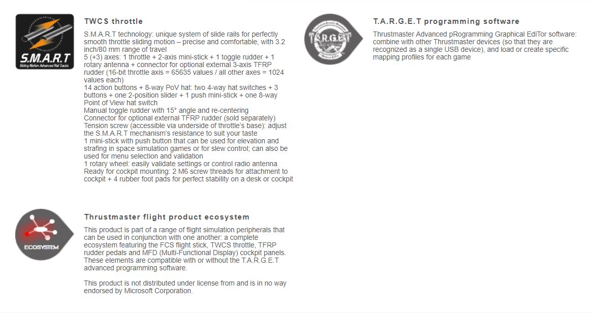 A large marketing image providing additional information about the product Thrustmaster TWCS - Throttle for PC - Additional alt info not provided