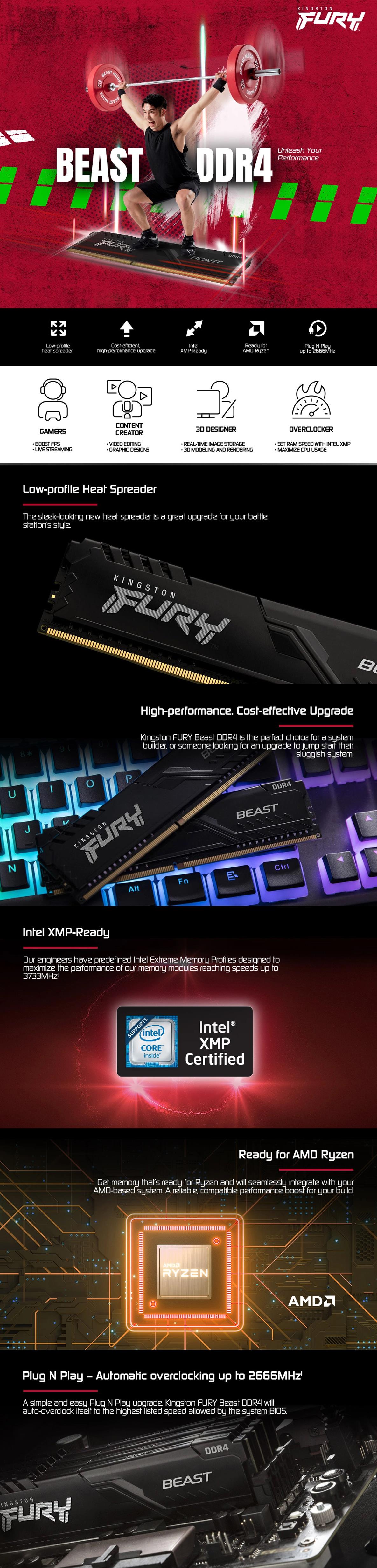A large marketing image providing additional information about the product Kingston 64GB Kit (2x32GB) DDR4 Fury Beast C16 3200MHz - Black - Additional alt info not provided