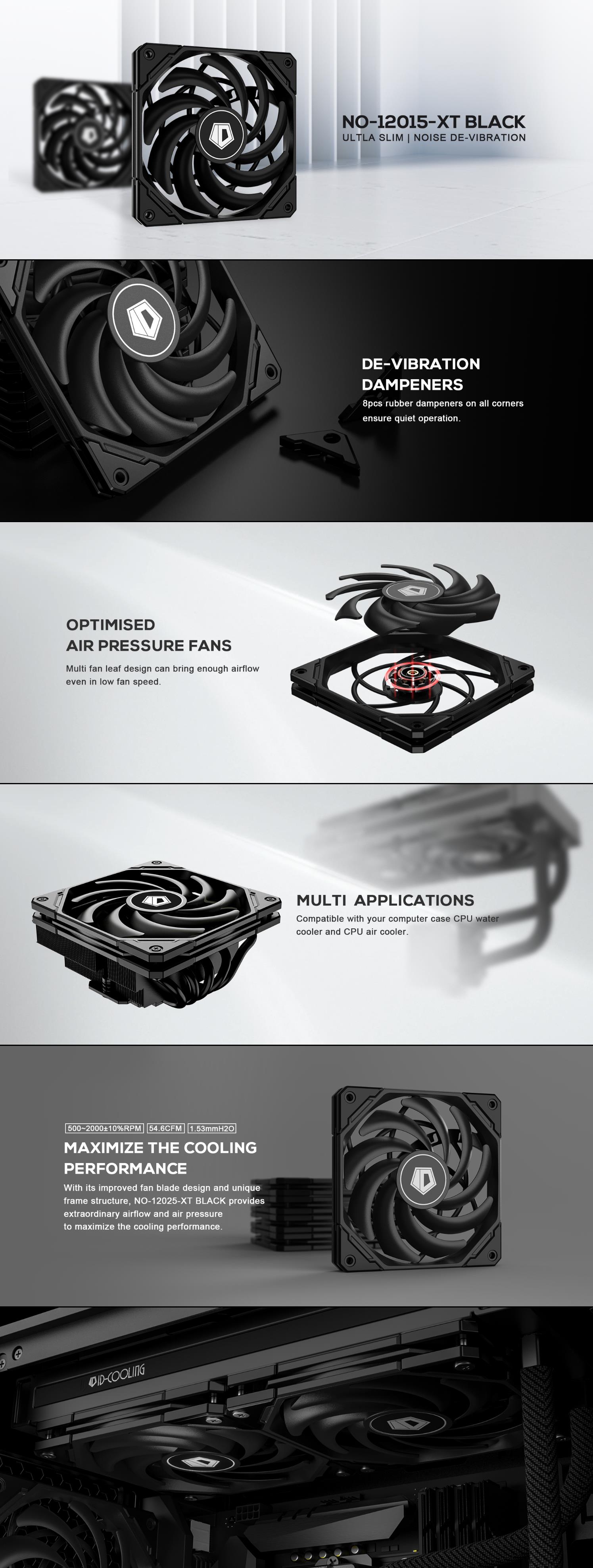A large marketing image providing additional information about the product ID-COOLING XT Series Ultra Slim 120mm Case Fan - Black  - Additional alt info not provided