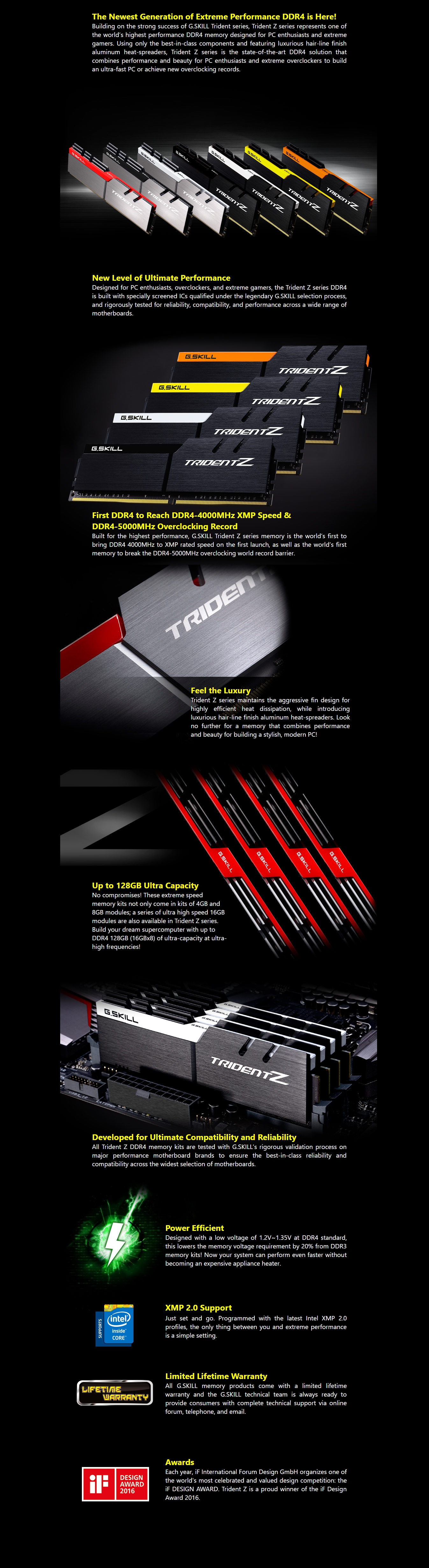 A large marketing image providing additional information about the product G.Skill 32GB Kit (2x16GB) DDR4 Trident Z 3200MHz C15 - Additional alt info not provided