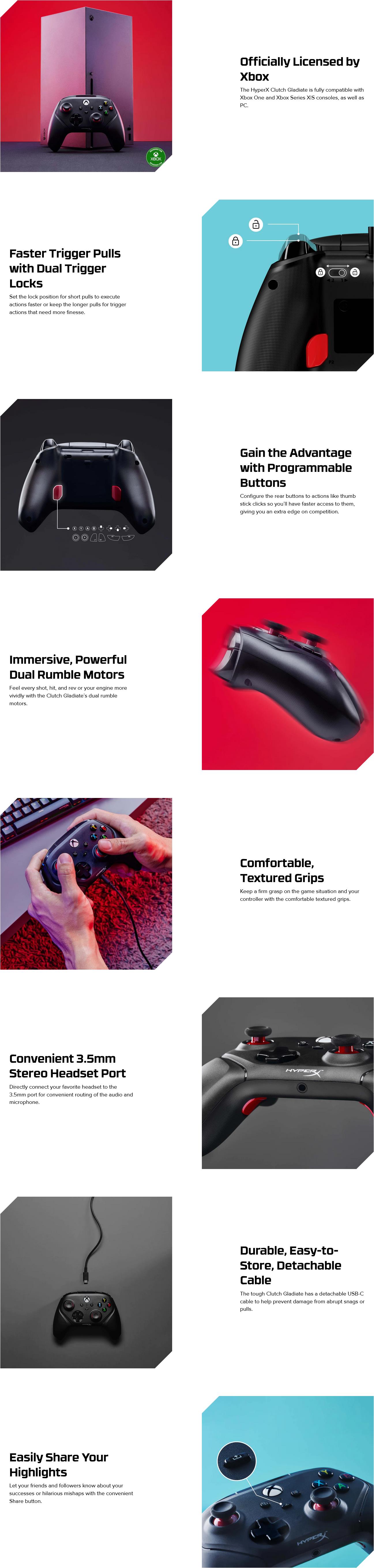A large marketing image providing additional information about the product HyperX Clutch Gladiate - Gaming Controller for Xbox & PC - Additional alt info not provided