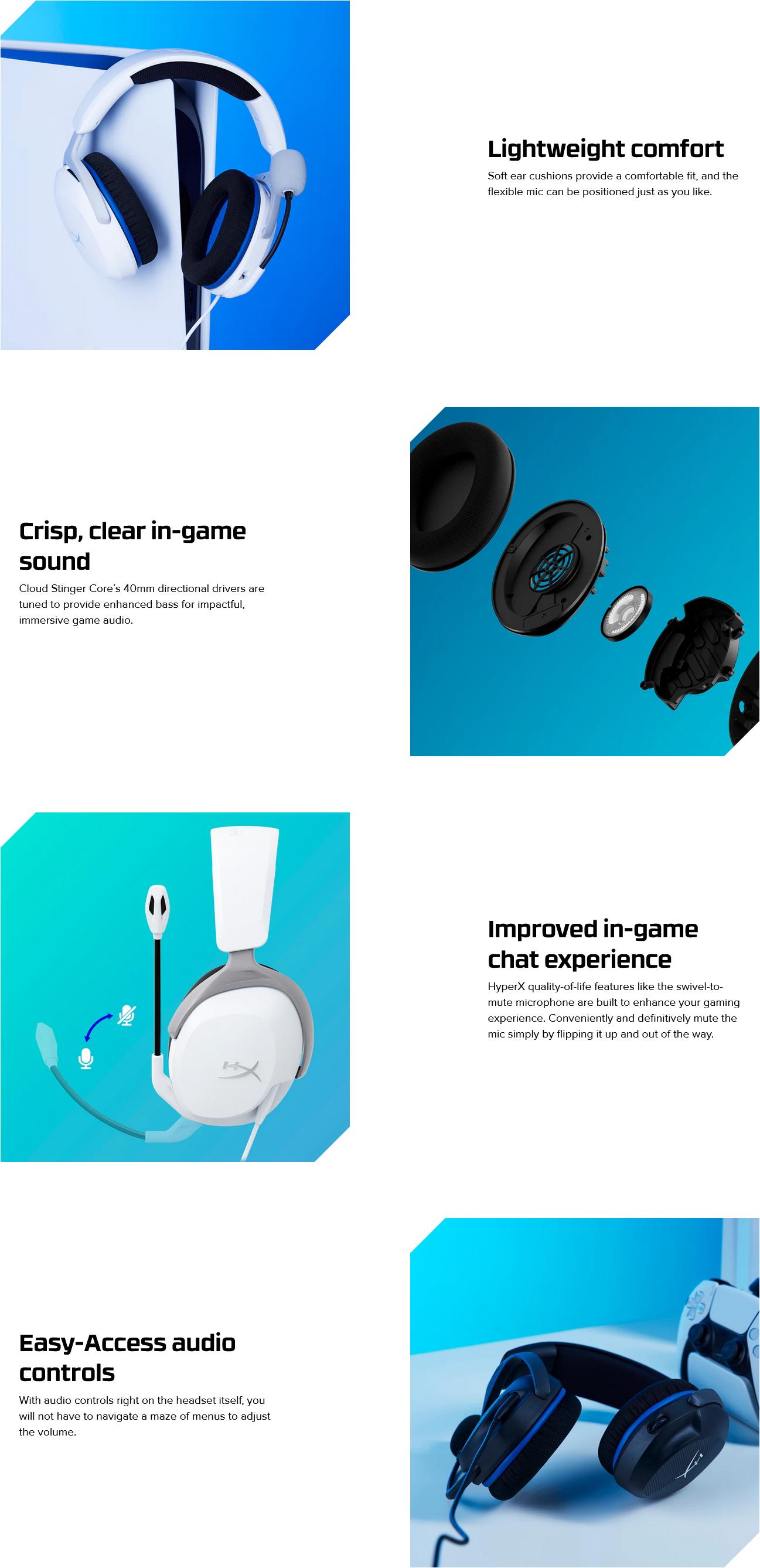 A large marketing image providing additional information about the product HyperX Cloud Stinger 2 Core - Playstation Gaming Headset (White) - Additional alt info not provided