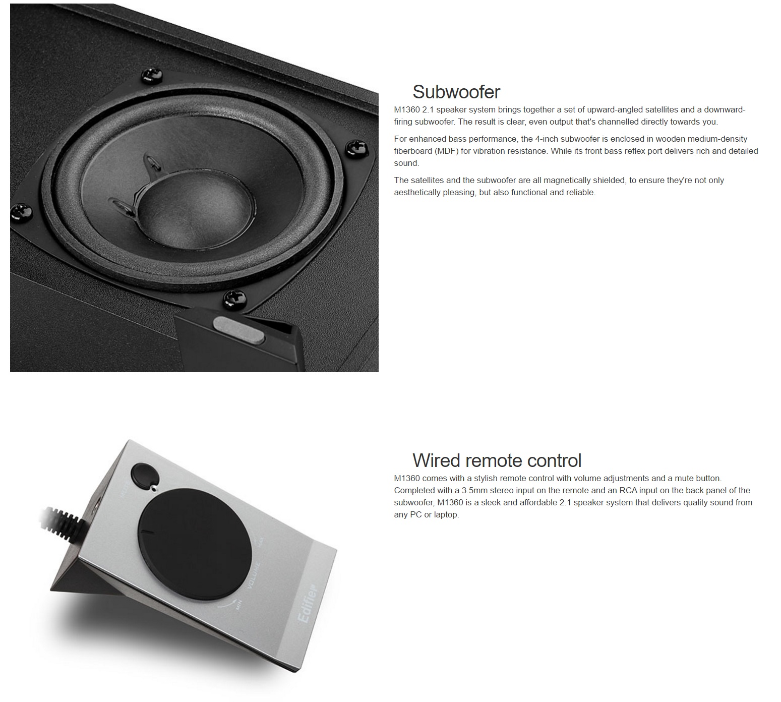 A large marketing image providing additional information about the product Edifier M1360 2.1 Multimedia Speakers - Additional alt info not provided