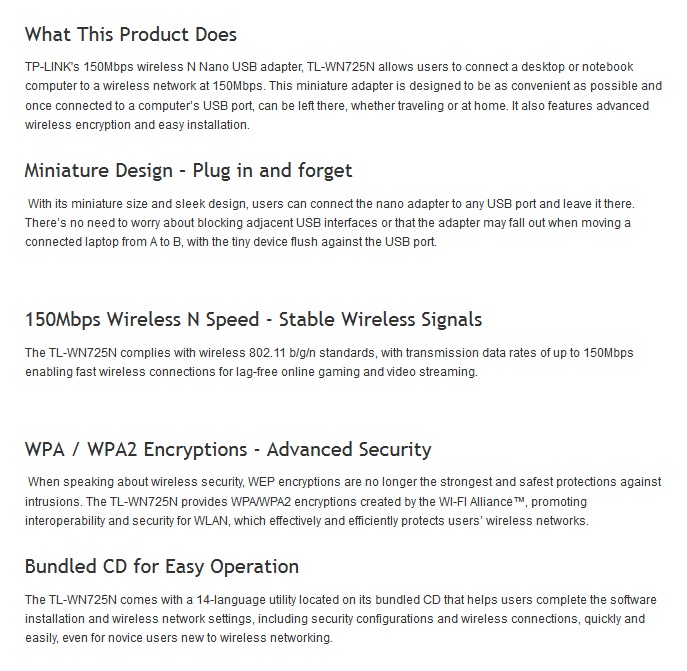 A large marketing image providing additional information about the product TP-Link WN725N - N150 Wi-Fi 4 Nano USB Adapter - Additional alt info not provided