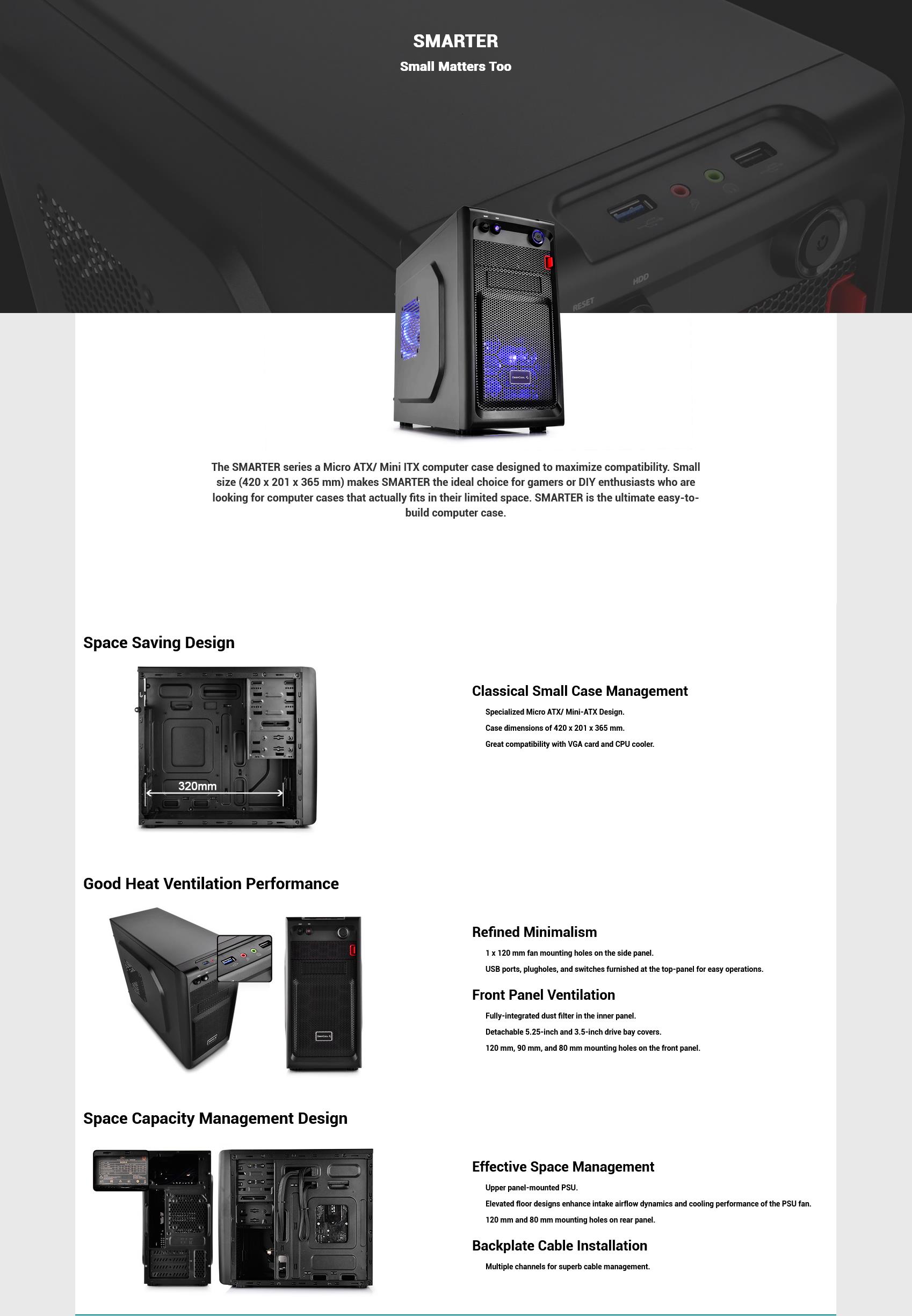 A large marketing image providing additional information about the product DeepCool SMARTER Micro Tower Case - Black - Additional alt info not provided