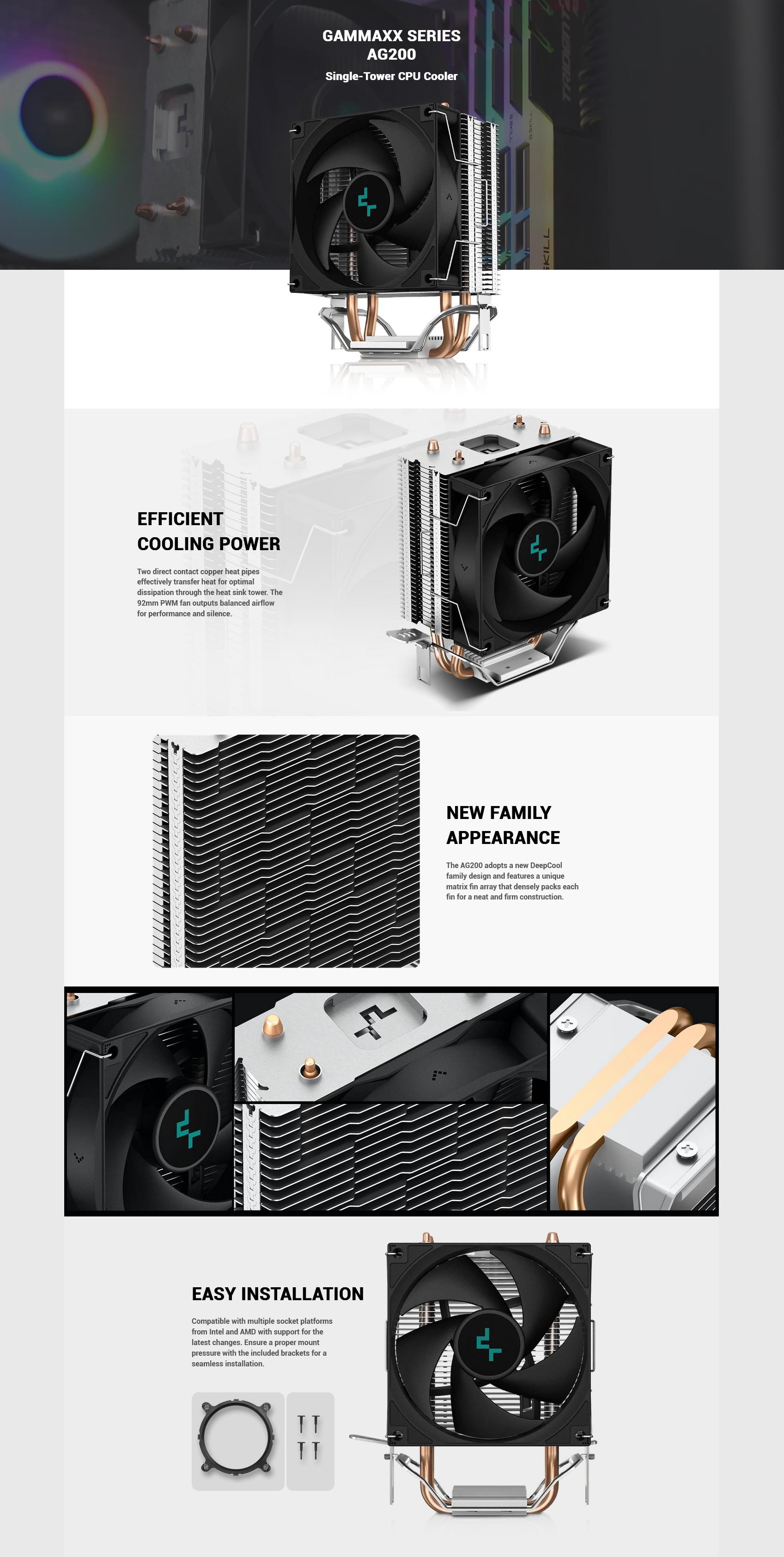 A large marketing image providing additional information about the product DeepCool AG200 CPU Cooler - Additional alt info not provided