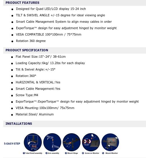 A large marketing image providing additional information about the product Aavara AV-DS400 Freestanding Quad Monitor Stand (up to 24") - Additional alt info not provided