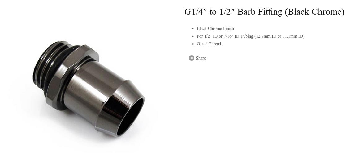 A large marketing image providing additional information about the product XSPC G1/4 13mm 1/2" Black Chrome High Flow Barb Fitting - Additional alt info not provided