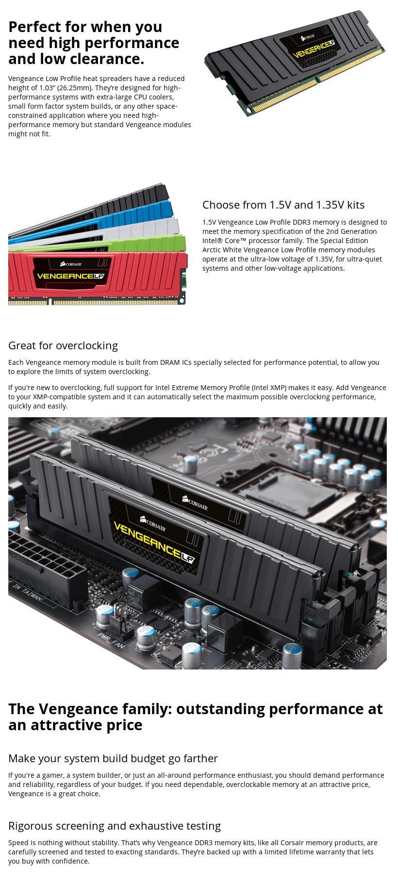 A large marketing image providing additional information about the product Corsair 8GB Kit (2x4GB) DDR3 Vengeance LP C9 1600MHz - Black - Additional alt info not provided
