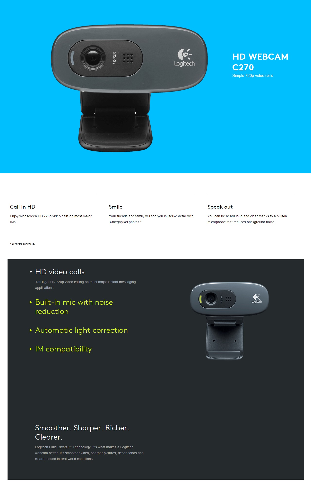 A large marketing image providing additional information about the product Logitech C270 720p Webcam - Additional alt info not provided