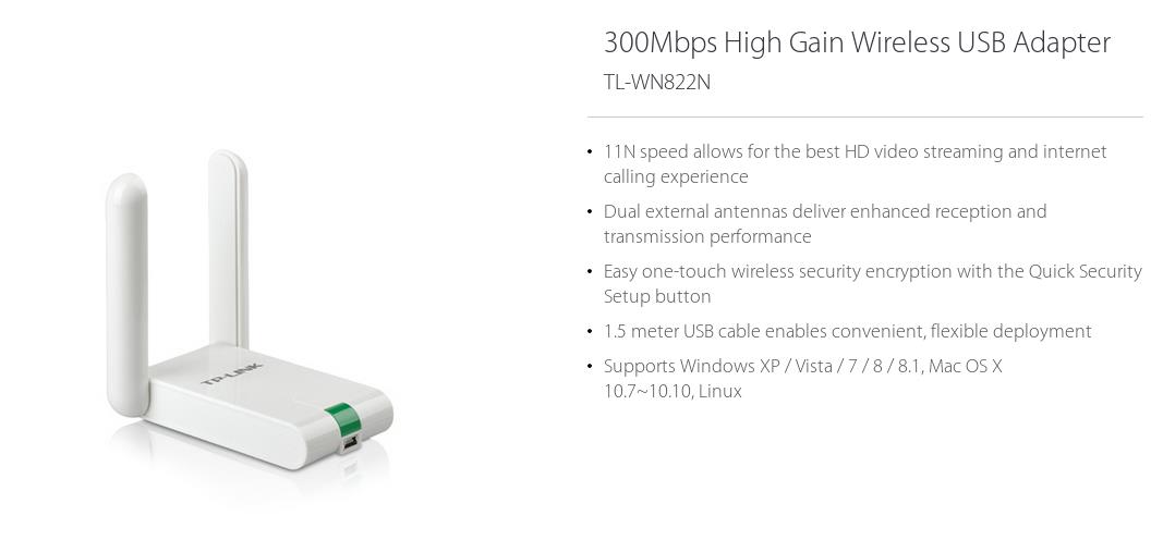 A large marketing image providing additional information about the product TP-Link WN822N - N300 High Gain Wi-Fi 4 USB Adapter - Additional alt info not provided