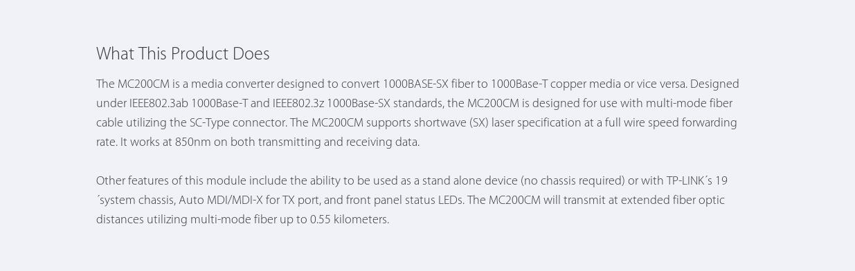 A large marketing image providing additional information about the product TP-Link MC200CM - Gigabit Multi-Mode Media Converter - Additional alt info not provided