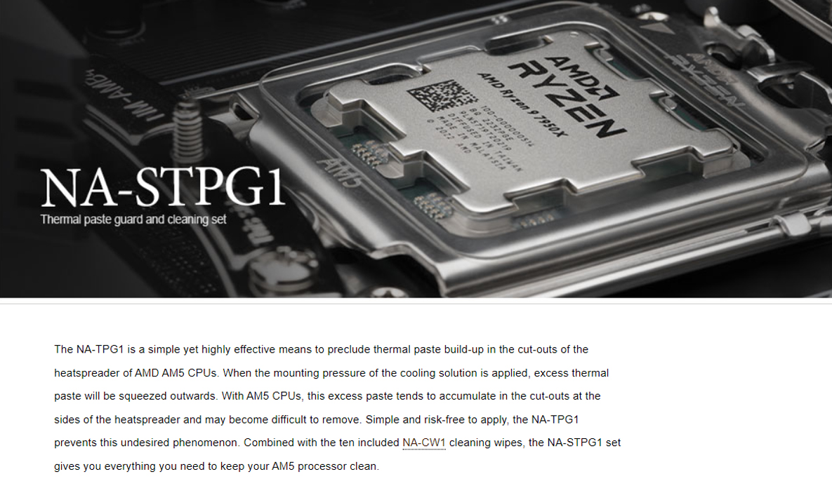 A large marketing image providing additional information about the product Noctua NA-STPG1 - Thermal Paste Guard with Cleaning Wipes for AM5 - Additional alt info not provided