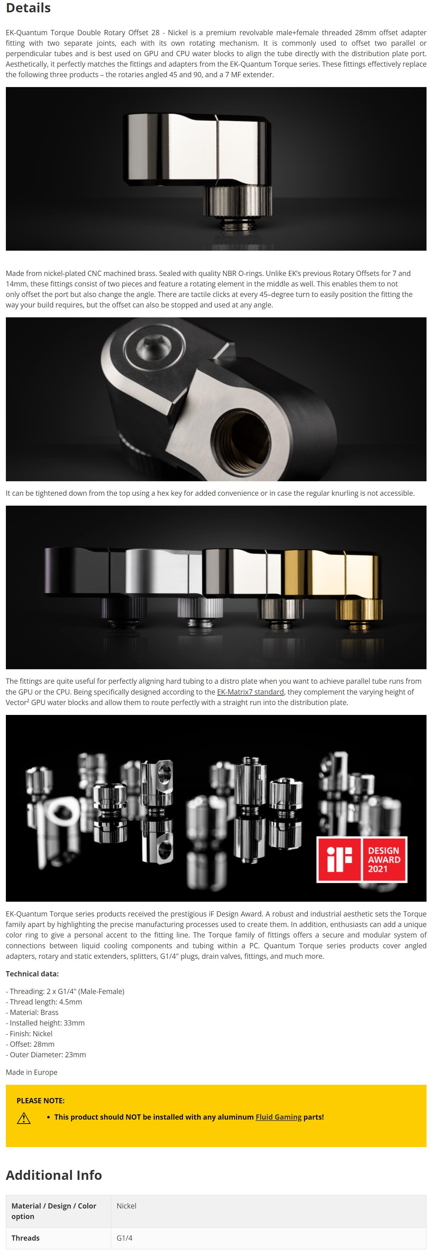 A large marketing image providing additional information about the product EK Quantum Torque Double Rotary Offset 28 - Nickel - Additional alt info not provided