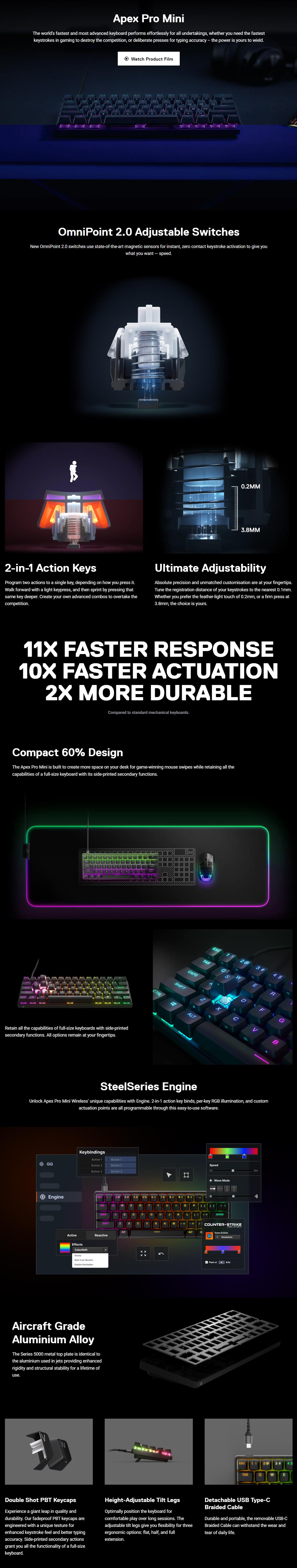 A large marketing image providing additional information about the product SteelSeries Apex Pro Mini - Gaming Keyboard (OptiPoint Switch) - Additional alt info not provided