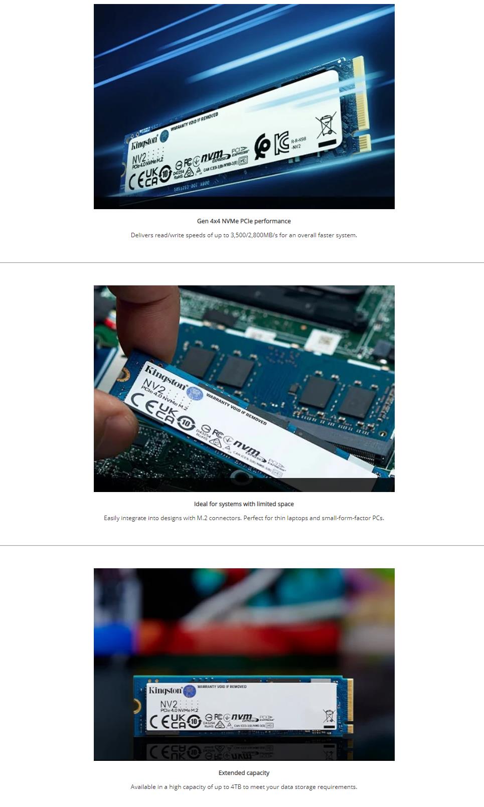 A large marketing image providing additional information about the product Kingston NV2 PCIe Gen4 NVMe M.2 SSD - 4TB - Additional alt info not provided