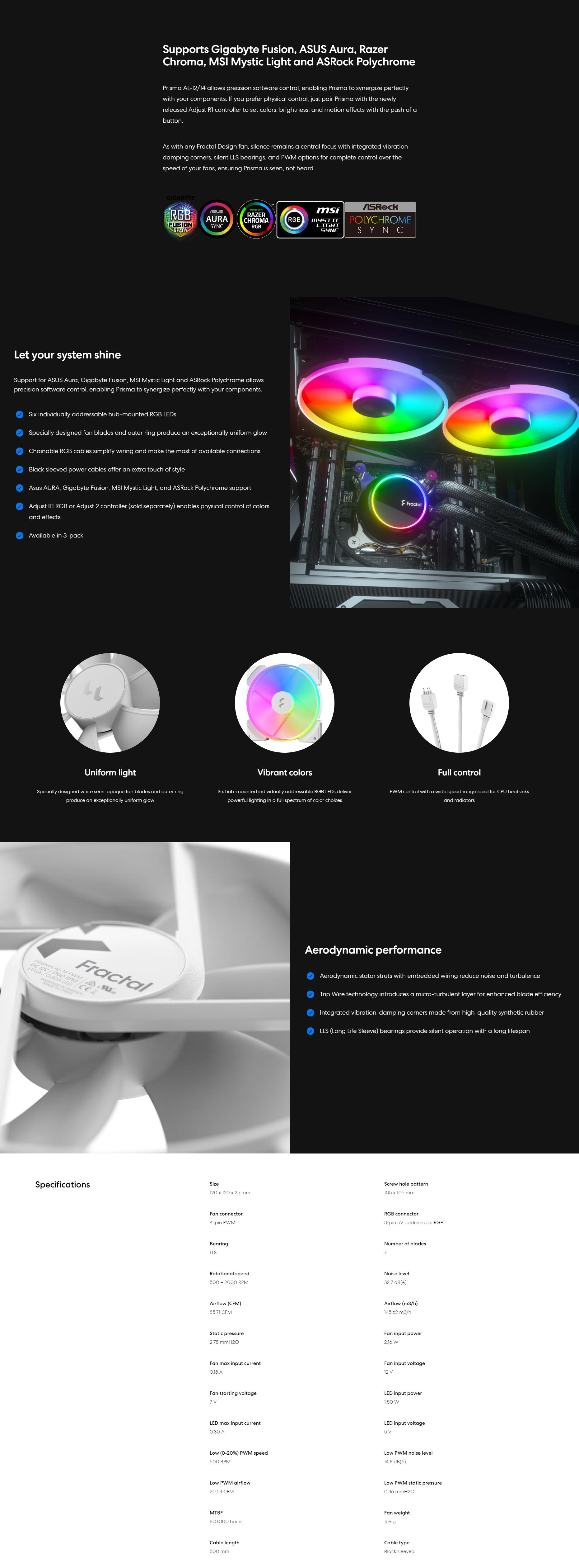 A large marketing image providing additional information about the product Fractal Design Prisma AL-12 ARGB PWM White - Additional alt info not provided