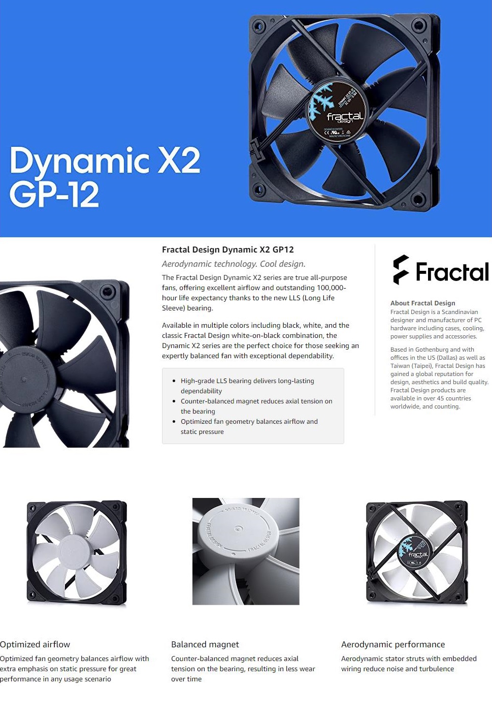 A large marketing image providing additional information about the product Fractal Design Dynamic X2 GP-12 120mm Fan - Black - Additional alt info not provided