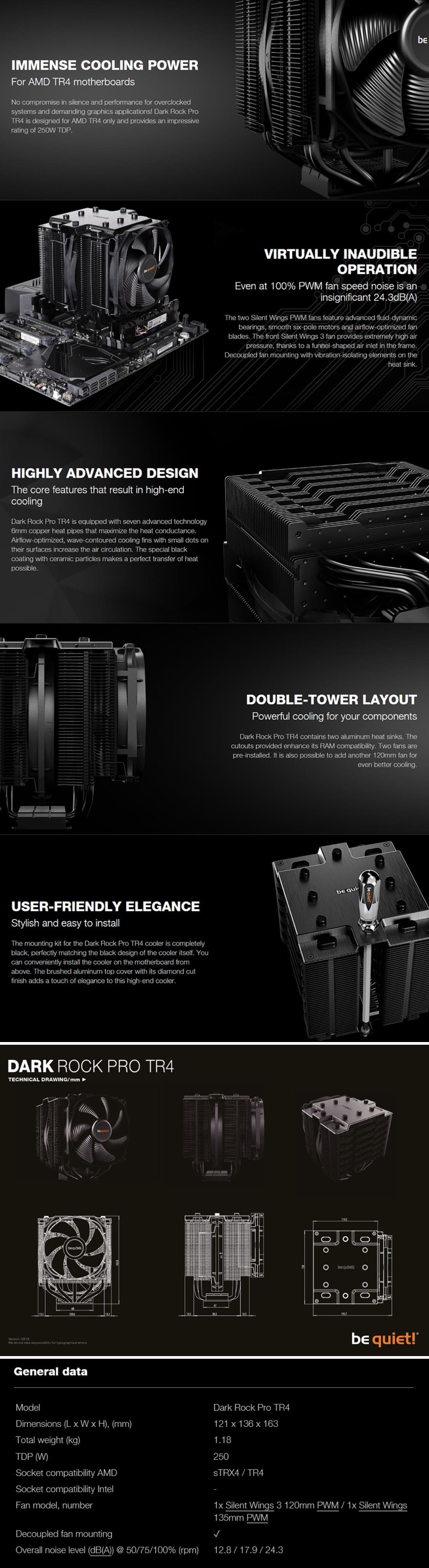 A large marketing image providing additional information about the product be quiet! Dark Rock Pro TR4 CPU Cooler - Additional alt info not provided