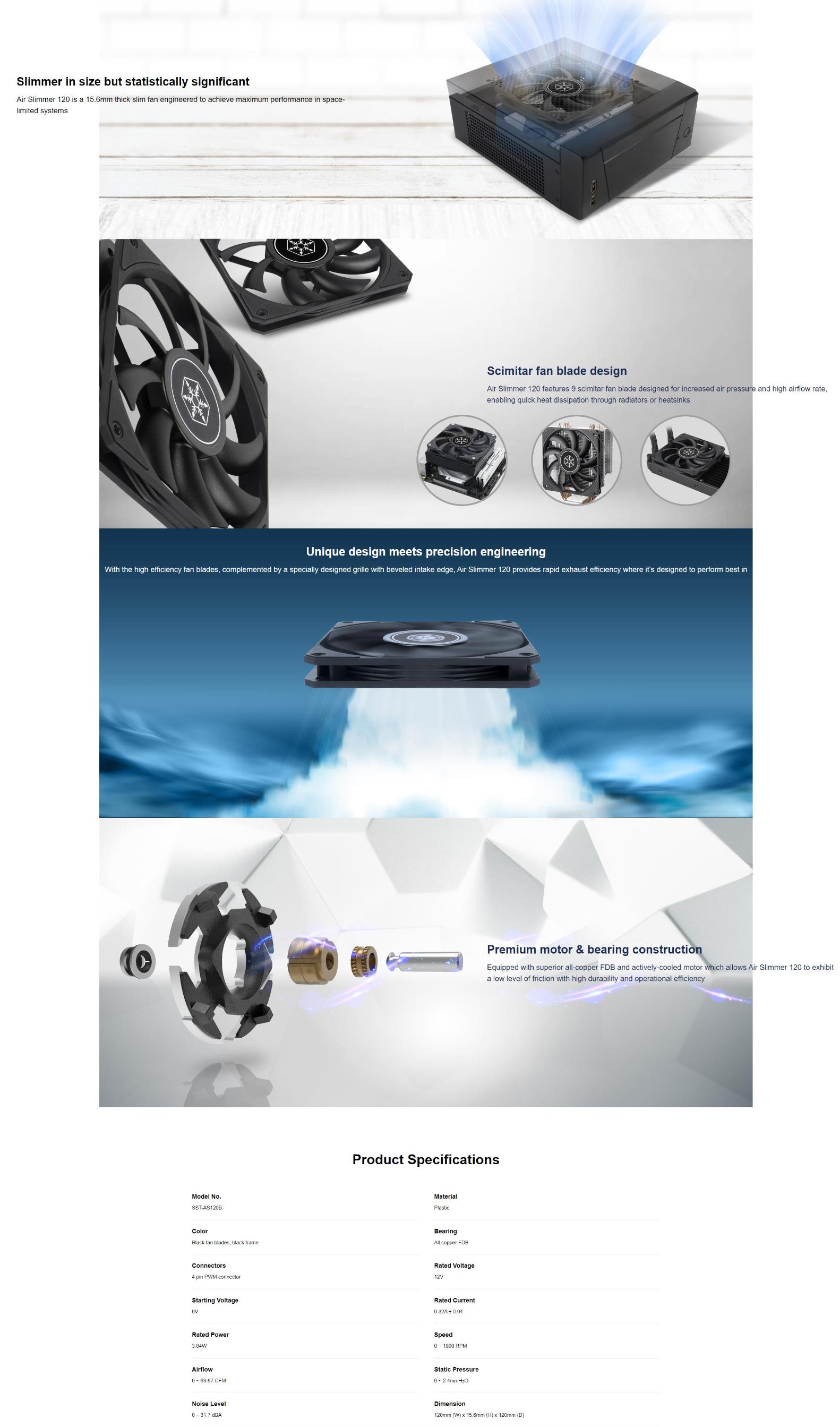 A large marketing image providing additional information about the product Silverstone Air Slimmer 120mm PWM Cooling Fan - Additional alt info not provided