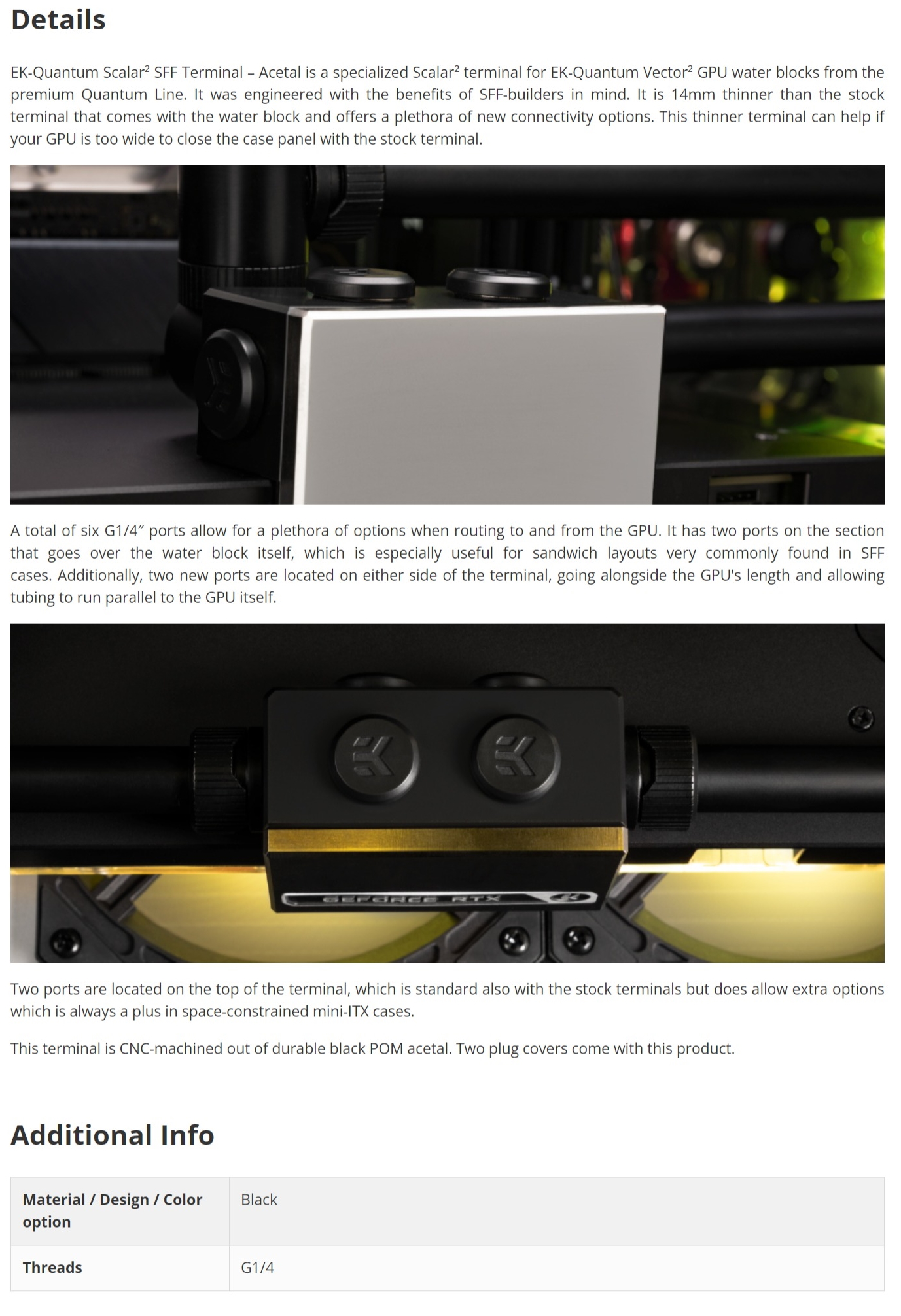 A large marketing image providing additional information about the product EK Quantum Scalar2 SFF Terminal – Acetal - Additional alt info not provided