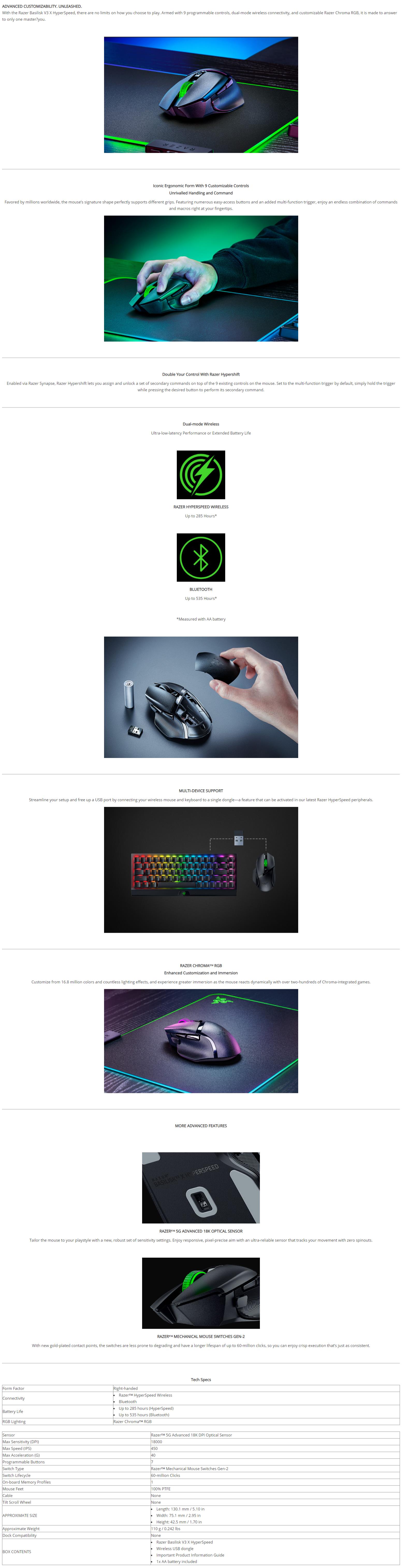 A large marketing image providing additional information about the product Razer Basilisk V3 X HyperSpeed - Ergonomic RGB Wireless Gaming Mouse - Additional alt info not provided