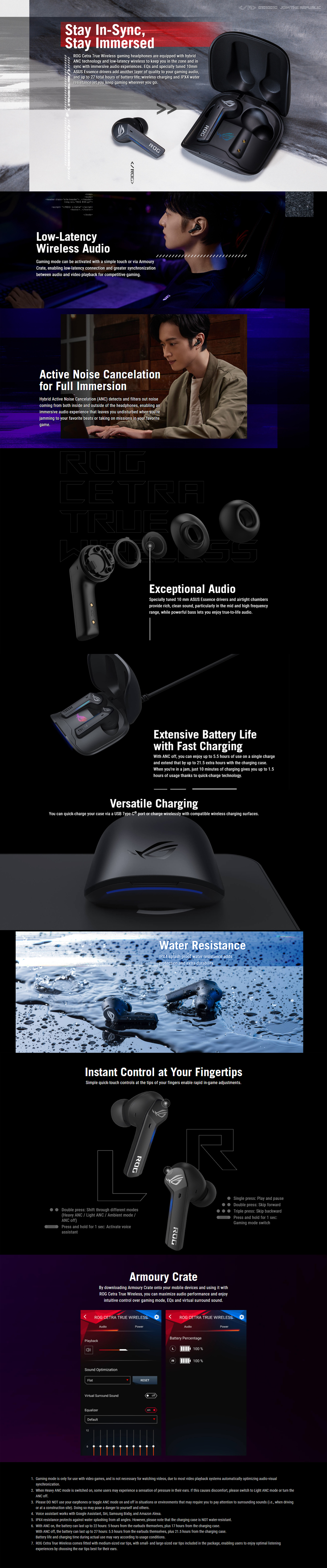 A large marketing image providing additional information about the product ASUS ROG Cetra True Wireless Earphones - Black - Additional alt info not provided