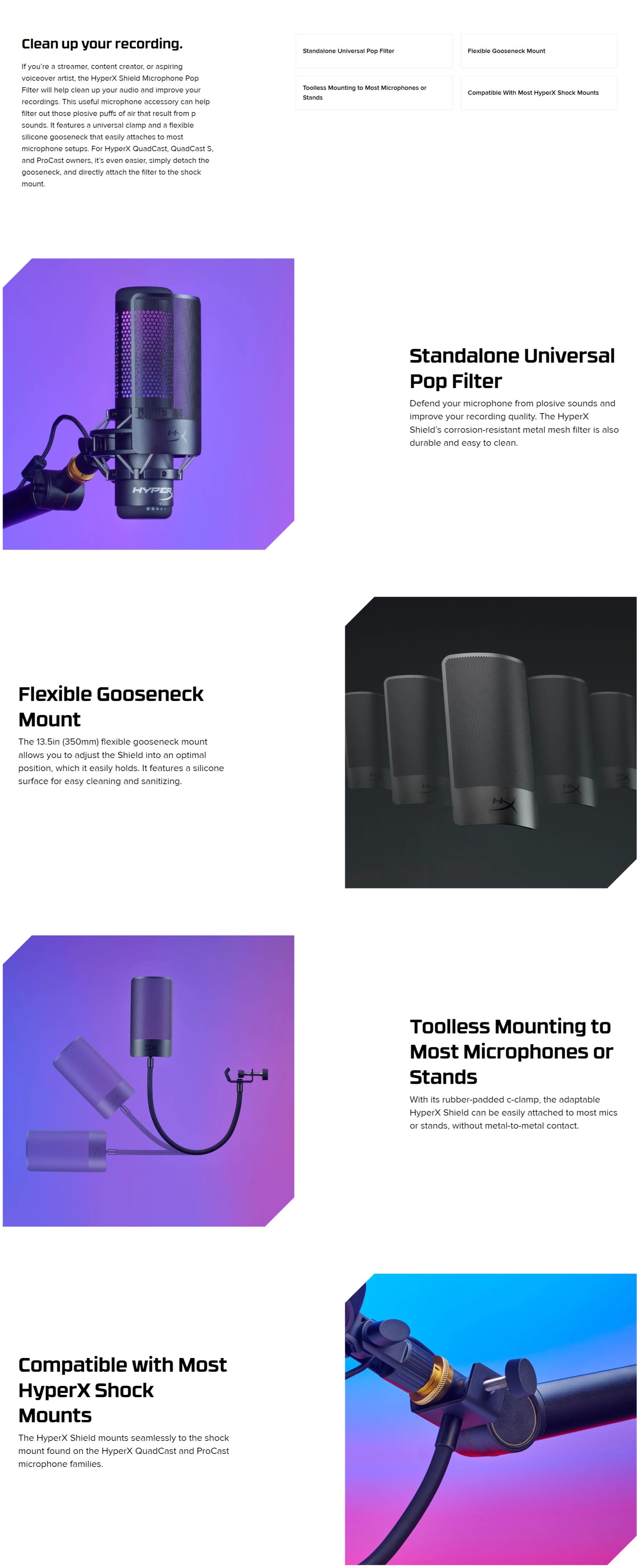 A large marketing image providing additional information about the product HyperX Shield Microphone Pop Filter - Additional alt info not provided