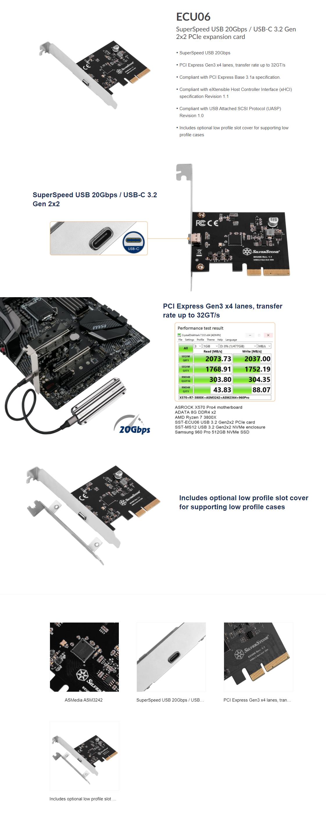 A large marketing image providing additional information about the product SilverStone ECU06 USB 3.2 Controller Card - Additional alt info not provided