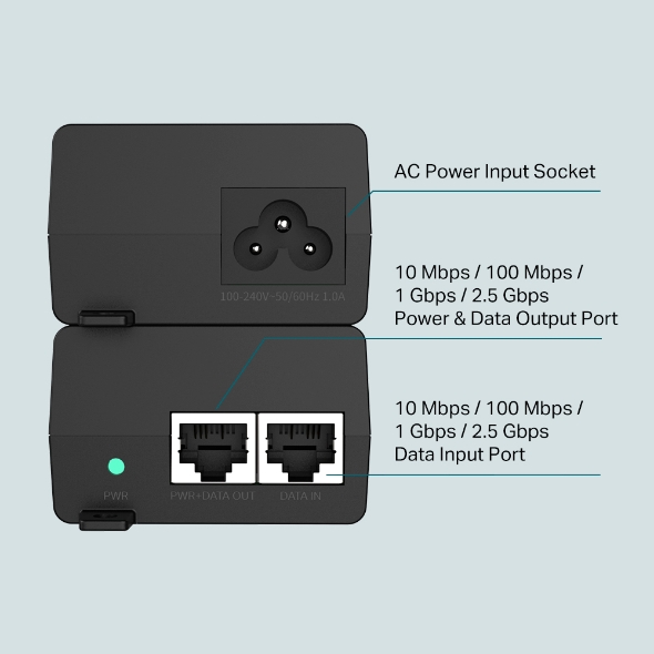 A large marketing image providing additional information about the product TP-Link POE260S - 2.5GbE PoE+ Injector - Additional alt info not provided