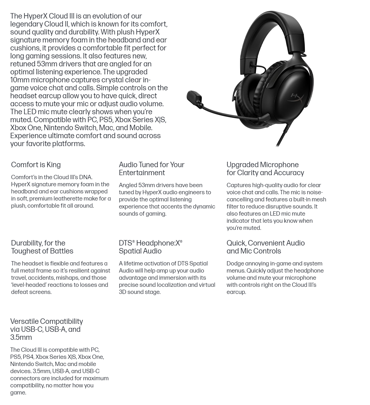 A large marketing image providing additional information about the product HyperX Cloud III - Wired Gaming Headset (Black) - Additional alt info not provided