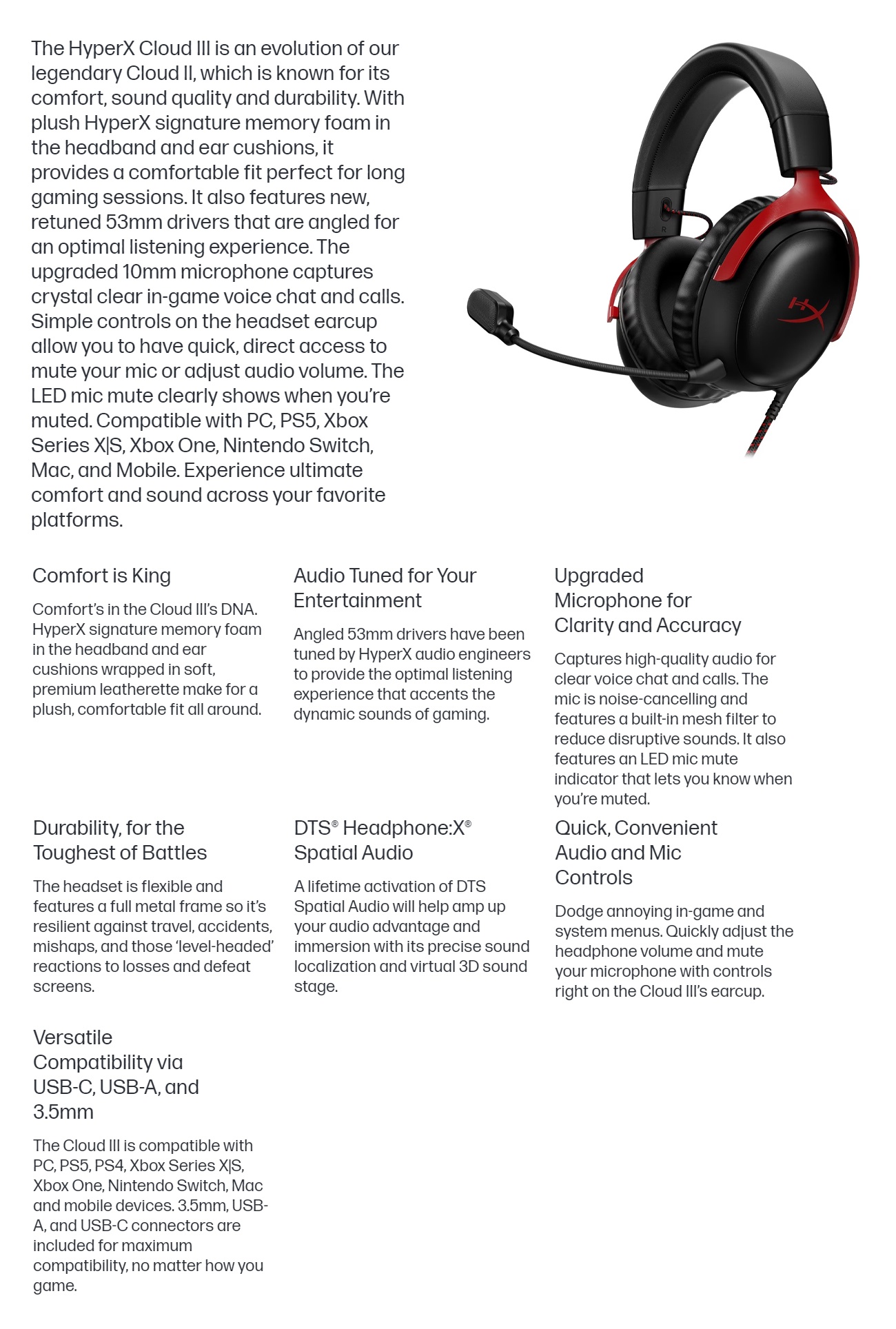 A large marketing image providing additional information about the product HyperX Cloud III - Wired Gaming Headset (Red) - Additional alt info not provided