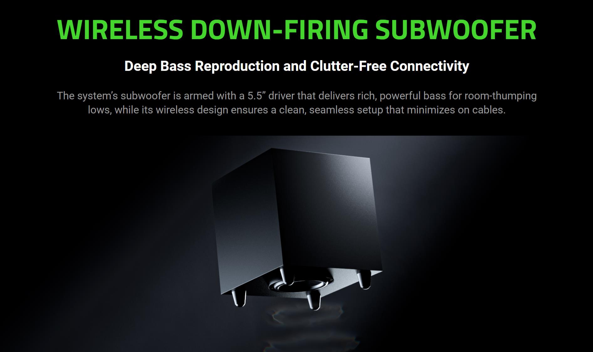 A large marketing image providing additional information about the product Razer Nommo V2 Pro Full-Range 2.1 PC Gaming Speakers with Wireless Subwoofer  - Additional alt info not provided