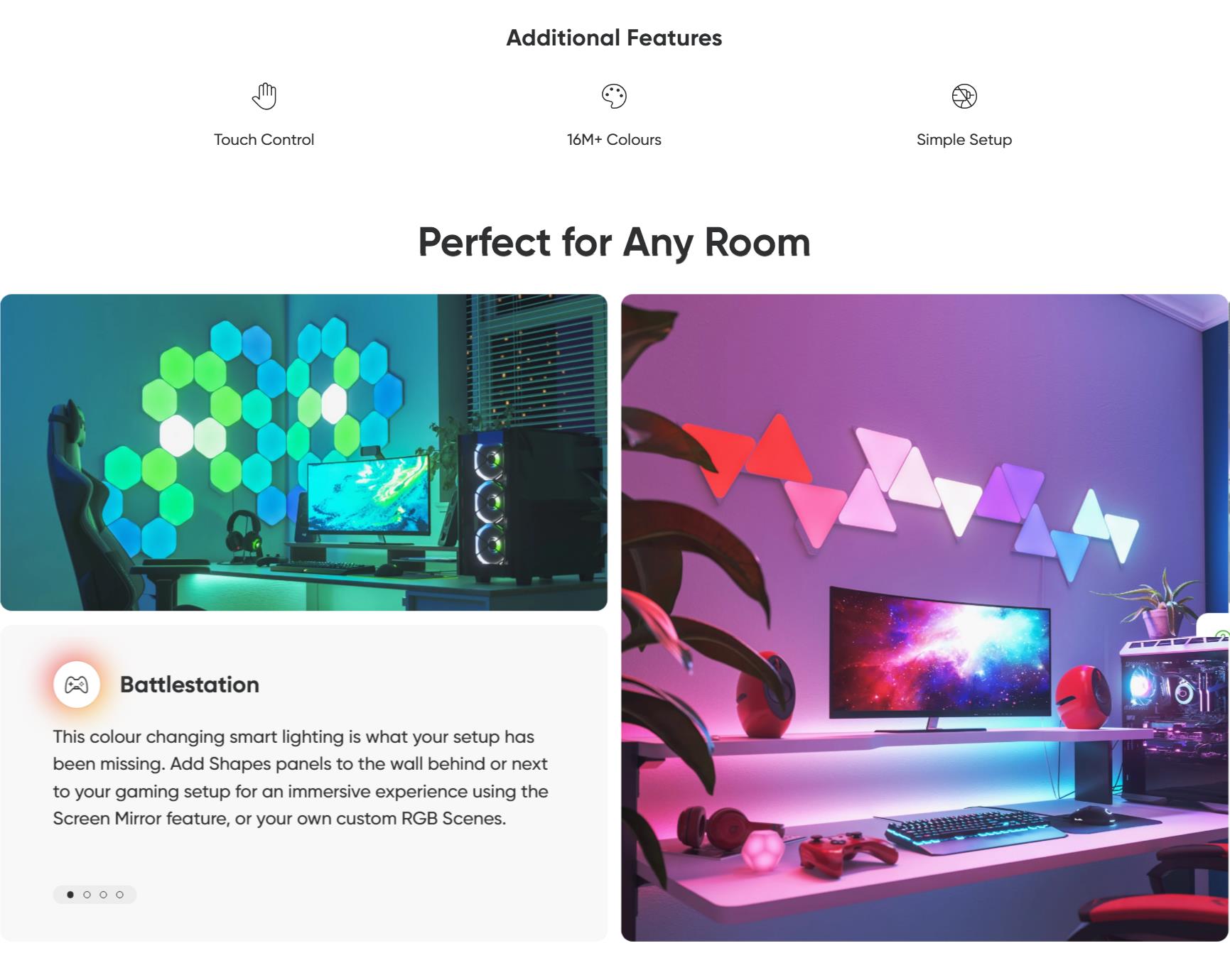 A large marketing image providing additional information about the product Nanoleaf Shapes Mini Triangles Starter Kit - 5 Panels - Additional alt info not provided