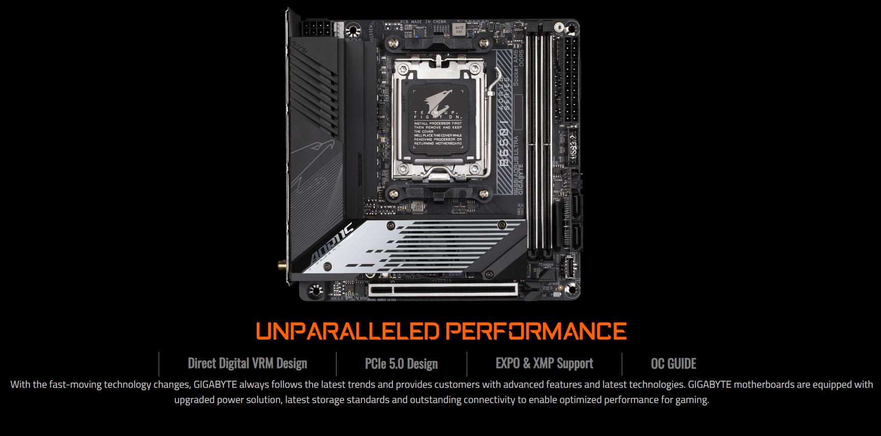 A large marketing image providing additional information about the product Gigabyte B650I AORUS ULTRA AM5 Mini ITX Desktop Motherboard - Additional alt info not provided